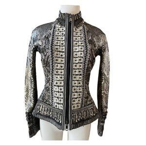 Byron Lars Women’s 4 Armor Jacket Full Zip Fitted Floral Embellished